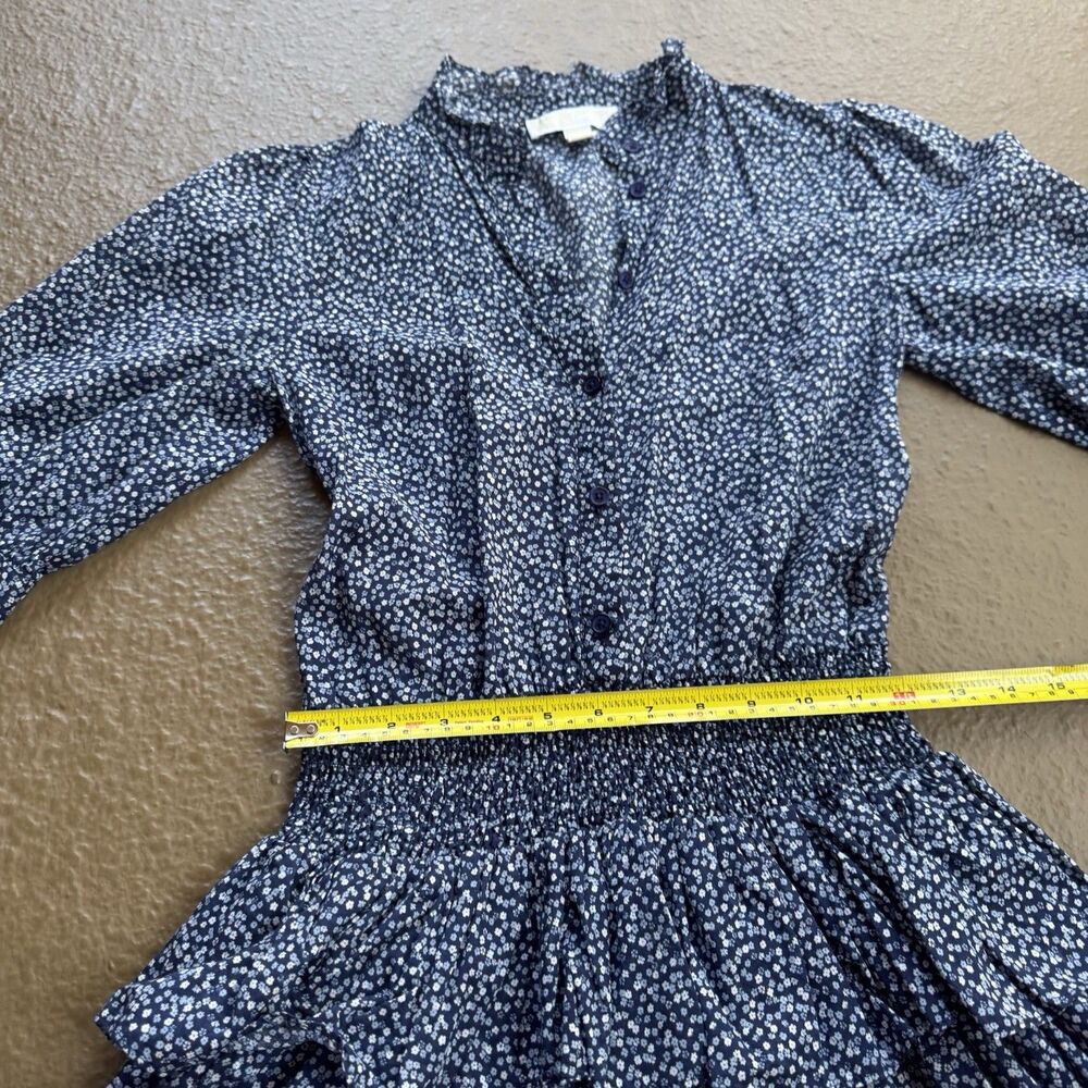 MICHAEL KORS Floral Dress Cotton Lawn Tiered Short Blue Flowers Boho Sz XS - Picture 8 of 16